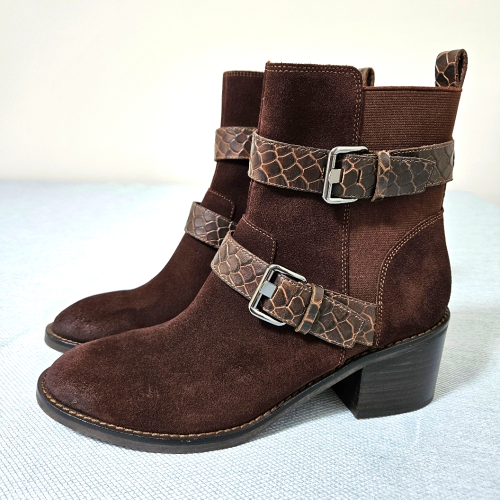 Donald‎ J. Pliner Womens NEW Dahlin Suede Embossed Boot Leather Preppy Brown 8